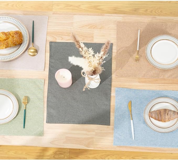 UnivoColors Set of 6 Faux Linen Placemats, Heat-Resistant & Easy-to-Clean,13"x19"for Dining Table, Kitchen, Holiday Meals (6 Colors Included)