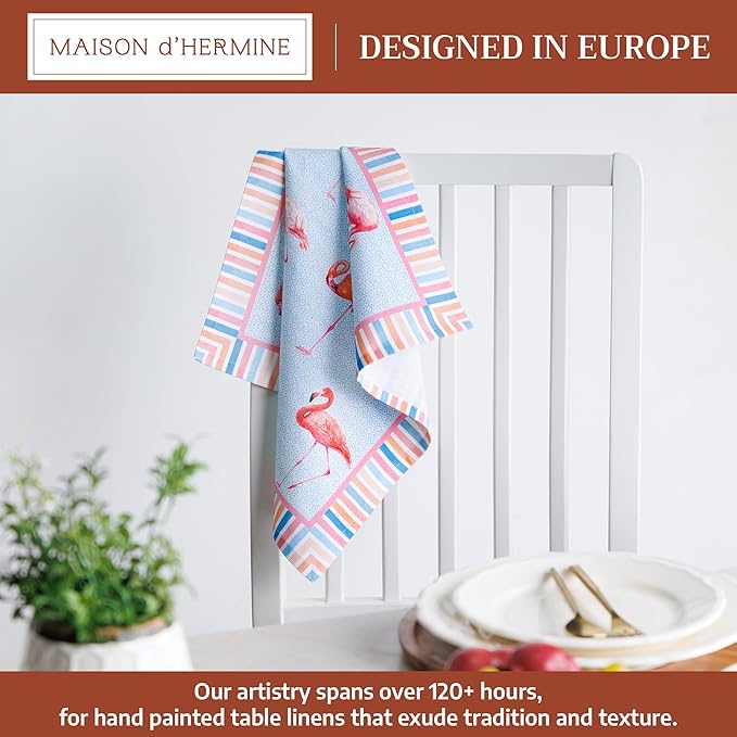 Maison d' Hermine Cloth Napkins Set of 4 100% Cotton Everyday Reusable Square Napkins Cloth Washable Dinner Party Wedding Restaurant Gifts for Mothers Day Spring/Summer (Flamingo Love, 18" x 18")