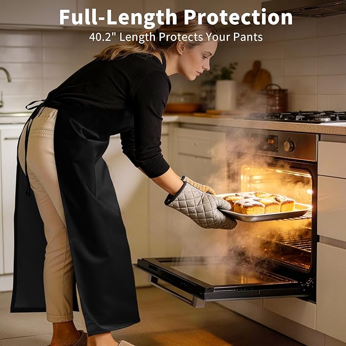 SHEOMERN Aprons for Men Kitchen Cooking – Waterproof & Oil Proof 3-Layer Long Pocket-Free Chef Apron for Grilling BBQ Baking – Gift for Men