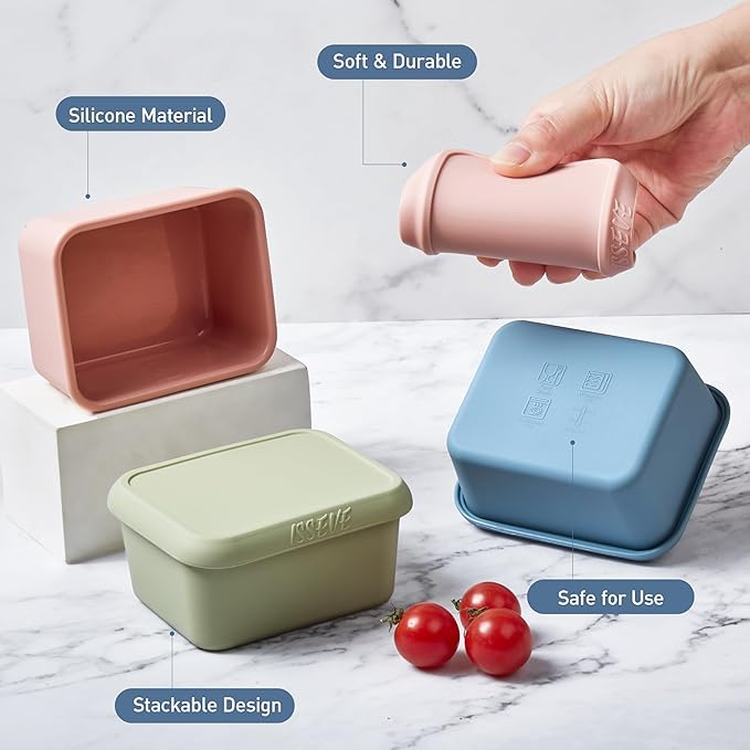 ISSEVE 8oz Silicone Snack Containers for Kids, 1 Cup Reusable Small Containers with Lids, Leak Proof Silicone Food Storage Containers, Kids Lunch Box for Daycare, School, Travel (4)