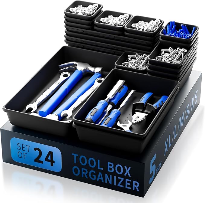Tool Box Organizer Tray, Toolbox Desk Drawer Organizer, Tool Box Tray, Toolbox Organization Storage for Rolling Tool Chest (24 PCS)