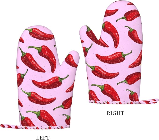 Peppers Silicone Oven Mitts Set of 2, Heat Resistant up to 500°F, Kitchen Oven Gloves with Non-Slip Grip and Soft Cotton Lining for Baking, Cooking and BBQ