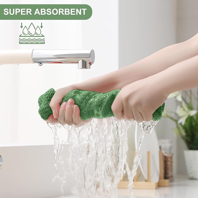 Homaxy 100% Cotton Kitchen Towels and Dishcloths Set, 12 x 12 Inches and 13 x 28 Inches, Set of 12 Bulk Kitchen Towels Set, Ultra Soft Absorbent Dish Cloths for Washing Dishes, Grass Green