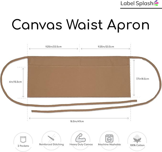 LABELPLASH 2 Pocket Canvas Work Waist Nail Apron Belt Washable Tool Utility Gardening Woodworkers Roofers Artists & Crafts