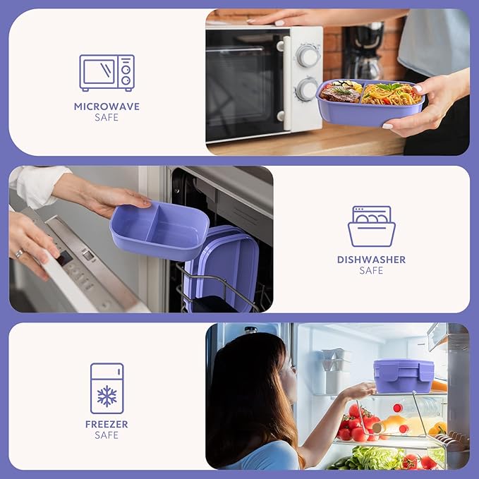 HOMETALL Stackable Bento Box for Adult Kids, Large Capacity 1900ml , Leak-Proof Lunchbox Containers with Utensil Set for Dining Out, Work, Picnic, School