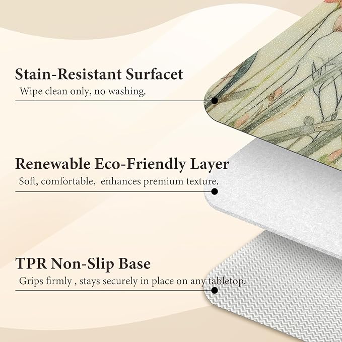 Vinyl Placemats Set of 6-12x17 Inch - Heat Resistant Washable Place Mats Waterproof Non-Slip Wipeable Table Mats for Dining Table Decor, Spring Outdoor Plastic Placemat