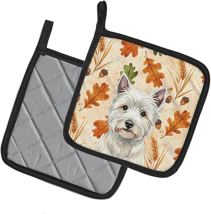 Caroline's Treasures Westie Heirloom Fall Pair of Pot Holders Pair 7.5x7.5 Quilted Insulated Hot Pads Decorative Kitchen Gift Made in USA