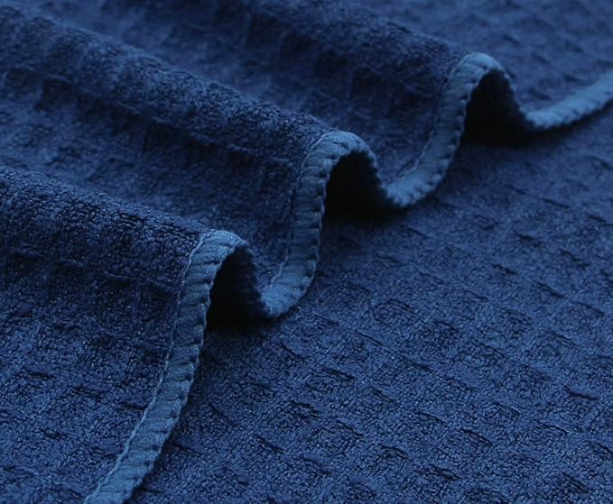 Microfiber Kitchen Cleaning Cloth Thick Dish Rags Waffle Weave Washcloths Dish Cloths Ultra Absorbent Odor Free 12inch X 12inch 6 Pack Navy Blue