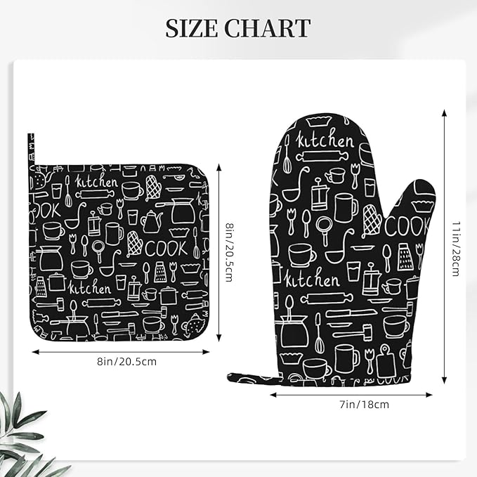 Kitchen Everyday Oven Mitts and Pot Holders 4 pcs Set Silicone Black Kitchen Oven Mitt Gloves Pot Holders Non-Slip Heat Resistant Cooking Mitts Set for Kitchen Baking Grilling BBQ