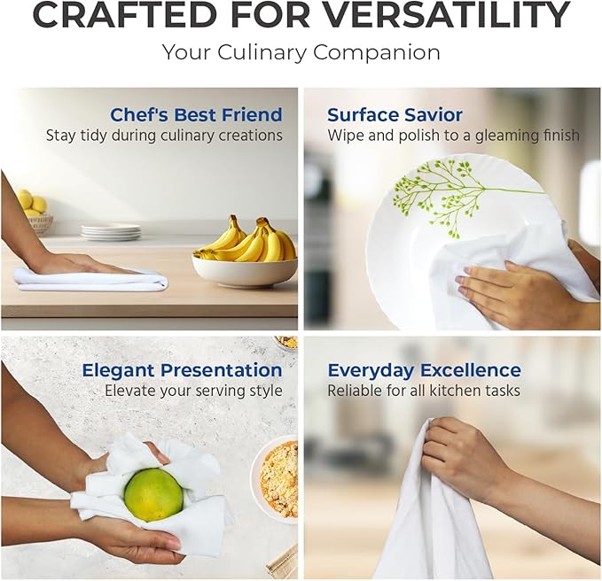 THREAD SPREAD 100% Cotton Dish Cloths - Flour Sack Kitchen Towels - Cotton Blank Towel - Thick Absorbent Quick Dry, Machine Washable - Cleaning & Drying - 28"x28" - Pack of 24, White