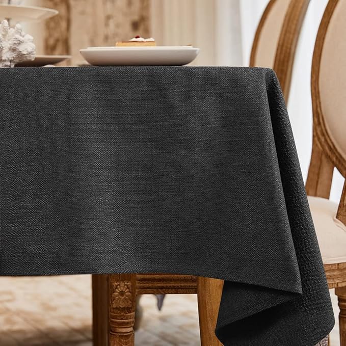 BALCONY & FALCON Rectangle Tablecloth Washable Wrinkle Resistant and Water Proof Table Cloth Decorative Linen Fabric Tablecloths for Dining Parties Kitchen Wedding and Outdoor Use (Black, 47x63)