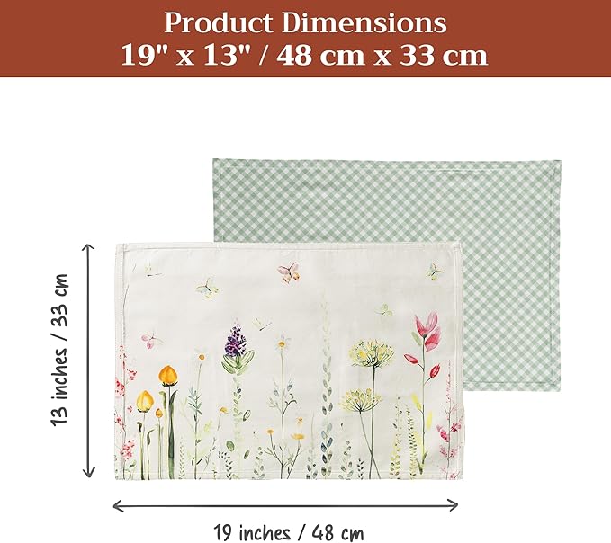 Maison d' Hermine Placemats Set of 4 100% Cotton Washable Cloth Place Mats Reusable Table Mats for Kitchen Dining Party Wedding Gifts for Mothers Day Spring/Summer (Botanical Fresh, 13" x 19")