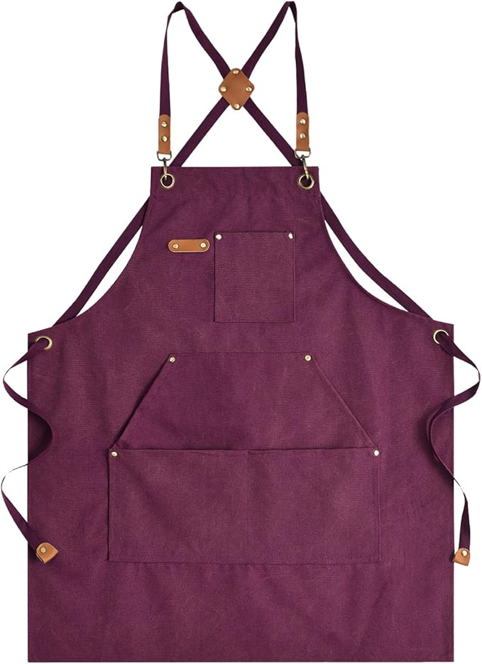 Aoomzoon Canvas Aprons for Men Chef Apron, Work Apron with Large Pockets - 16oz Heavy Duty Cross Back, BBQ, Cooking
