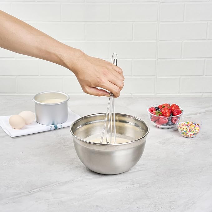 Restaurantware 10.5 in Stainless Steel Ball Whisk - 6 Pack - German Standard Egg Beater with Ergonomic Handle, Dishwasher Safe - Manual Mixer Cooking Whisk for Baking, Stirring, Sauces, Beating