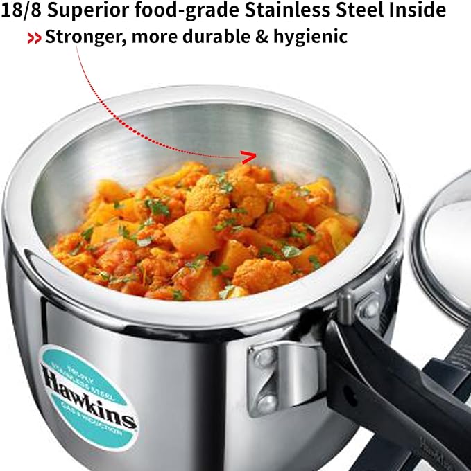 Hawkins 2.5 Litre Triply Stainless Steel Pressure Cooker, Inner Lid Cooker, Silver (HSST25)
