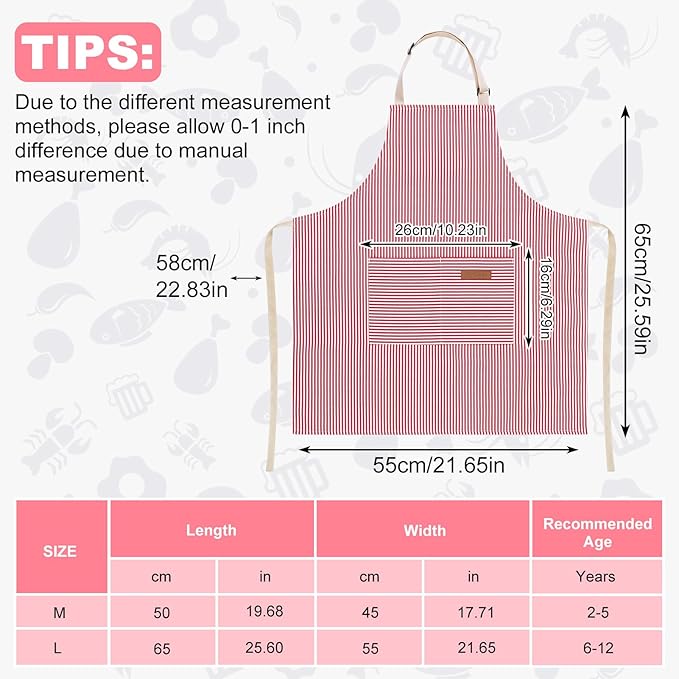 2 Pack Stripes Kids Apron, Kids Cooking Aprons with 2 Pockets, Cute Aprons for Cooking for Boys and Girls