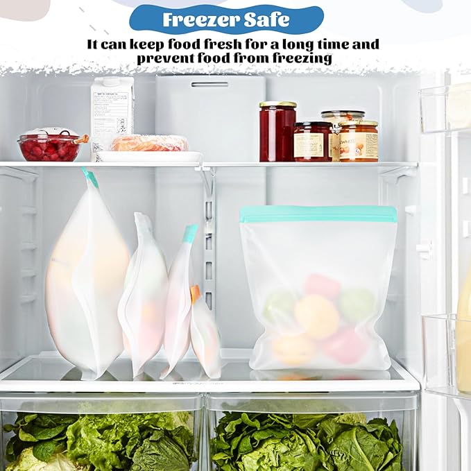 30 Pack Reusable Silicone Food Storage Bags, 4 Size Dishwasher Safe Freezer Bags, Leakproof Reusable Food Storage Silicone Bag for Sandwich, Meat, Snack
