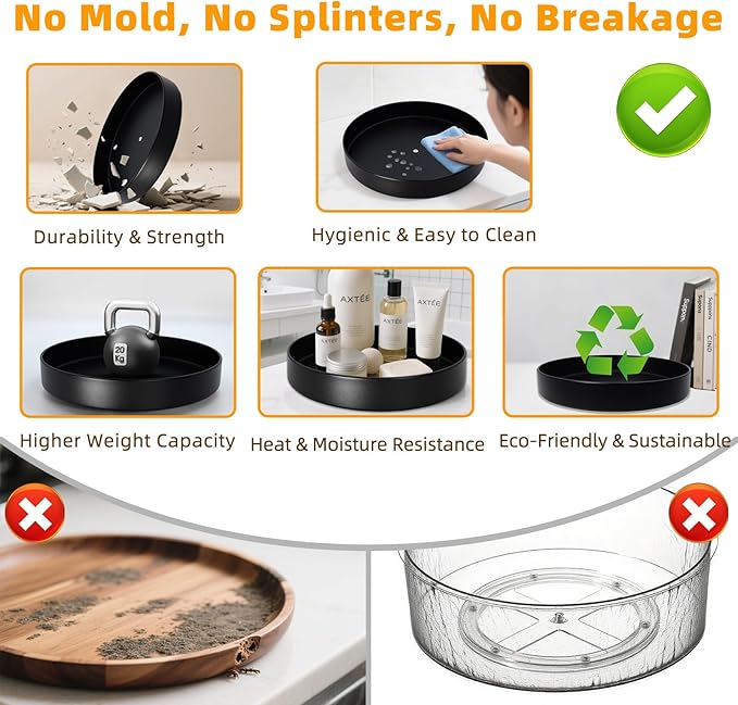 Metal Lazy Susan Organizer, 12 Inch Anti-Rust Turntable for Cabinet, Kitchen, Dining Table, Bathroom – Rotating Spice Rack, Spinner Storage, Round Carousel Organizer for Countertop Black