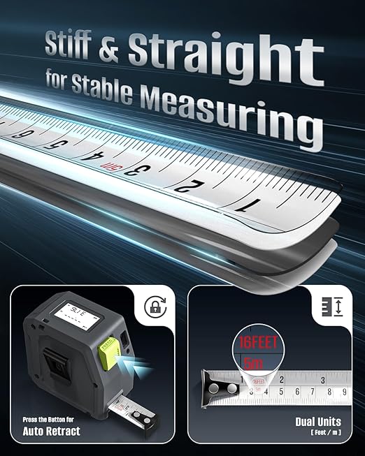 Laser Tape Measure 2-in-1, Inkerma 131Ft/40m Laser Measurement Tool & 16Ft/5m Measuring Tape, Digital Laser Tape Measure with Pythagorean Mode, Area and Volume, Self-Locking Tape, Belt Clip