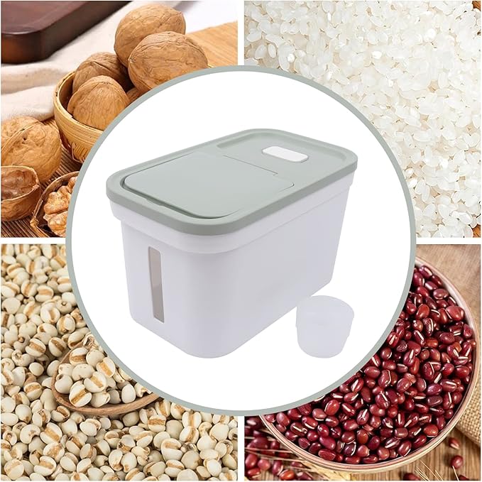 22Lbs Large Rice Storage Container, Cereal Rice & Grain Dispenser Airtight Bulk Food Storage Bucket with a Measuring Cup Rice Dispenser Dry Food Grain Dispenser for Grains Rice (Green and White)