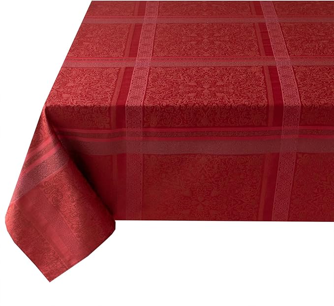 Benson Mills Ravenna Yarn Dyed Jacquard Heavyweight Fabric Table Cloth, Everyday, Parties, Weddings, Holiday, Winter and Christmas Tablecloth (60" x 144" Rectangular, Red)