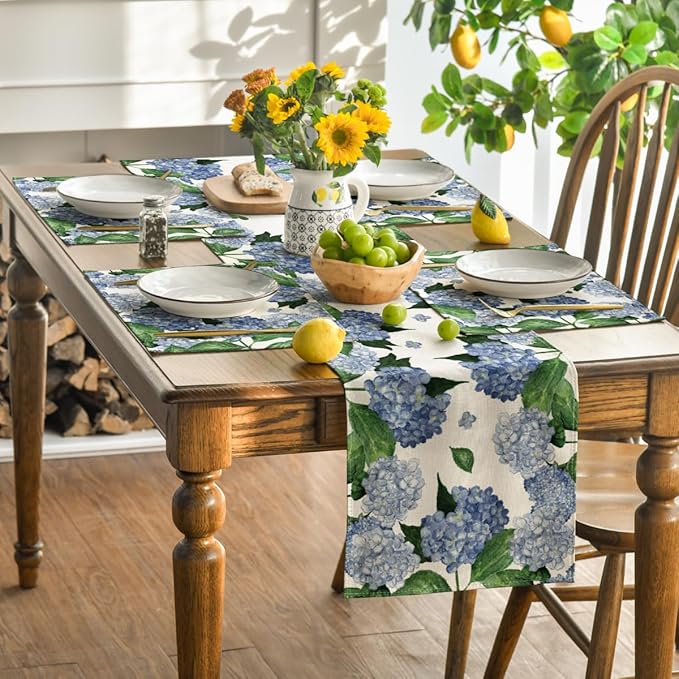 Artoid Mode Watercolor Hydrangea Summer Placemats Set of 6, 12x18 Inch Seasonal Spring Table Mats for Party Kitchen Dining Decoration
