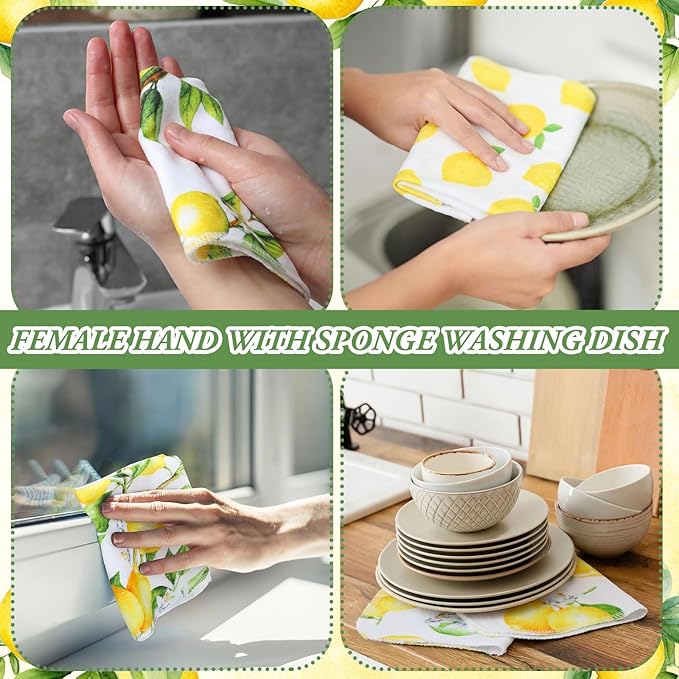 Redbaker 30 Pcs Reusable Paper Towels Rolls Towels Bulk Kitchen Washable Paperless Cloth Cotton Hand Napkins with Cardboard Reusable Napkins for Kitchen Bathroom (Lemon Style)