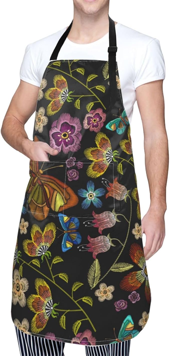 Perinsto Waterproof Apron With 2 Pockets Kitchen Chef Aprons Bibs For Cooking Baking Painting Gardening Grooming