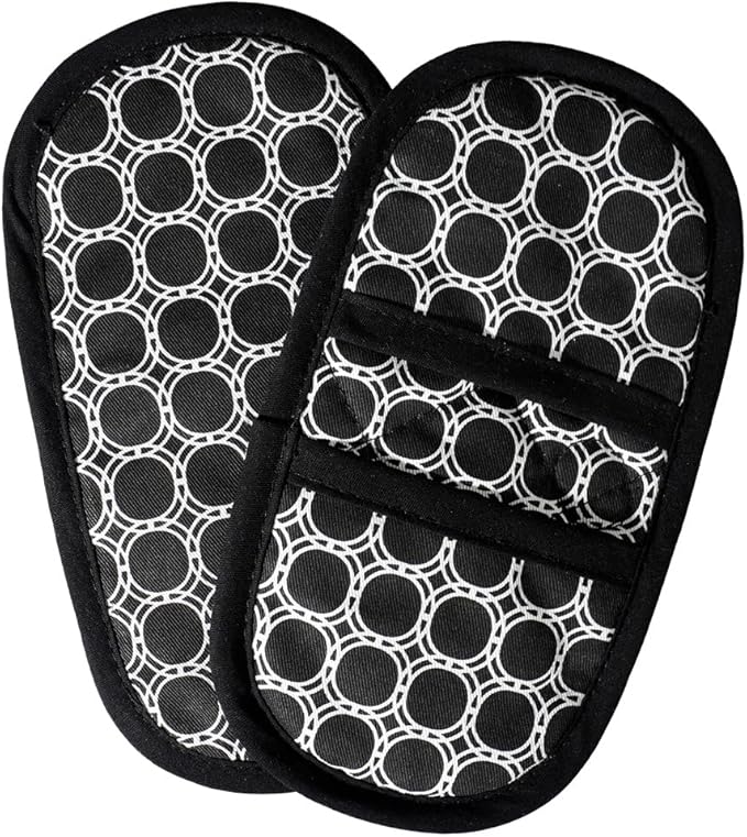 Quilted Heat-Resistant Black Oven Mitts Set of 2 with Fridge Magnets. Mini Oven Mitt Gloves Safely Protects Hands from Hot Surfaces. Great for handling Cookware, Bakeware & Microwave