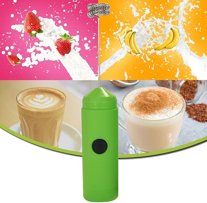 MATCHA DNA HELLO Milk Frother - Double Whisk Head, Handheld Battery Operated Electric Foam Maker For Bulletproof Coffee, Lattes, Cappuccino, Hot Chocolate, Sleek Drink Mixer With Stand (GREEN)