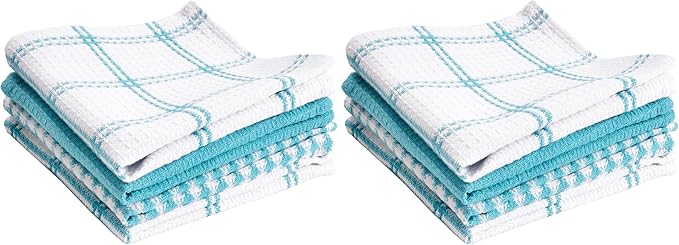 T-Fal Premium Waffle Dish Cloths: Highly Absorbent,Super Soft Long Lasting - 100% Cotton,12"x13" Flat Waffle Dish Towel for Cleaning & Drying Dishes,Breeze,(Pack of 8)