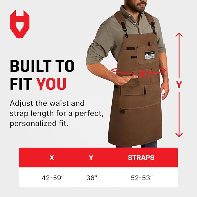 NoCry Woodworking Apron for Men — Reinforced Pockets with Metal Rivets, Magnetic Holder & Leather Tool Loops — Shop Aprons for Men with Cross-Back Straps, Non-Slip Shoulder Pads & Quick-Release Buckle