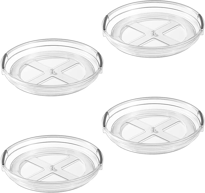 LAMU 4 Pack 9.25in Lazy Susan Organizer, Clear Lazy Susan Turntable for Cabinet, Refrigerator, Table Top, Kitchen, Bathroom, Pantry Organizers and Storage