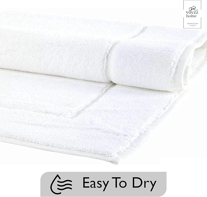 voyzz home Premium Bath Mat Floor Towel Set, Pack of 2 Super Soft & Absorbent Luxury Cotton Towels Hotel, Spa, Shower & Bathroom Tub Floor Mats Machine Washable (20"x30" Inch) White
