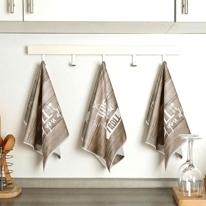 Bencailor 6 Pcs Wood Kitchen Towels Decorative Sets Dish Towels Absorbent Fast Drying Hand Tea Vintage Hanging Reusable Cleaning Dishcloths for Cooking Farmhouse Bathroom Accessory