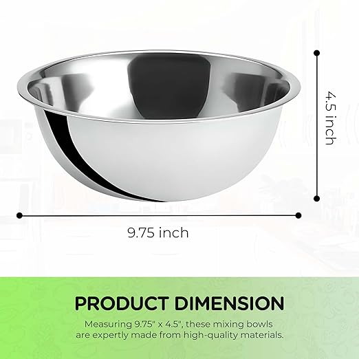 OCS Parts 3 Quart Mixing Bowl | 9.75-Inch Stainless Steel Professional Grade Flat Base Mixing Bowls for Home and Commercial Kitchens | Dishwasher Safe