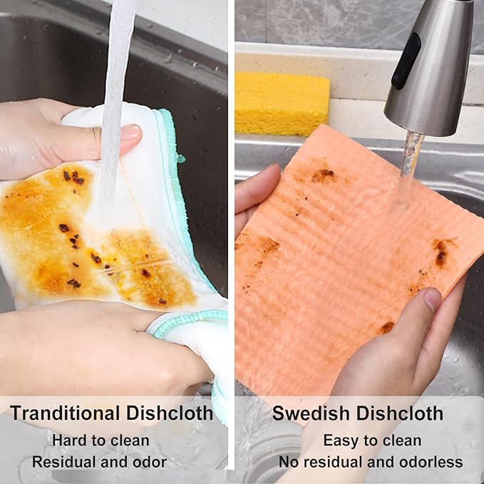 METUUTER 20 Packs Swedish Dishcloths for Kitchen, Reusable Kitchen Dishcloths Compostable Cellulose Dish Clothes for Household Use