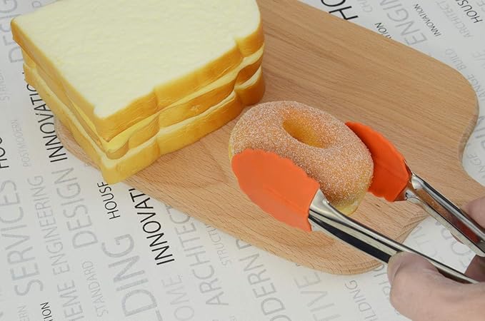HINMAY Appetizer Tongs 7-Inch Silicone Tipped Kitchen Tongs, Set of 3 (Orange)