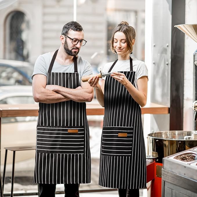BeLuyi 2 Pack Adjustable Bib Apron with 2 Pockets Chef Cooking Kitchen Restaurant Aprons for Women Men