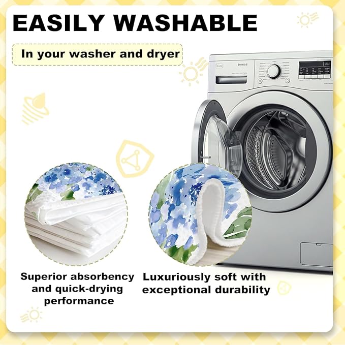 ZHAMEN 3 Pcs Blue Hydrangea Kitchen Towels, Watercolor Decorative Absorbent Microfiber Dish Cloth Tea Towel, Rustic Waffle Soft Hand Towels for Farmhouse Home Bathroom, Housewarming Gifts for Women