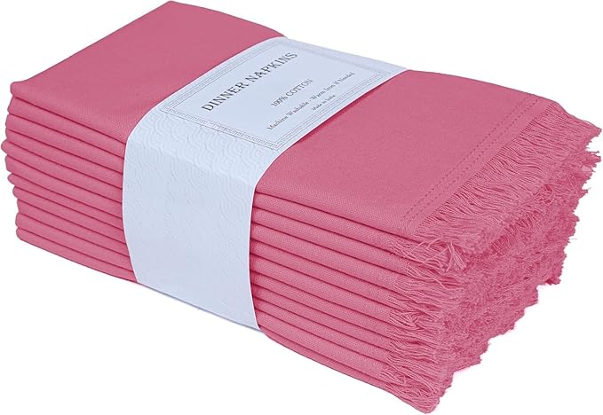 Bedding Craft Cotton Cloth Dinner Napkins Set of 12 – 18x18 Magical Forest with Frayed Selvedge Edges – Reusable Machine Washable Fabric Napkins for Weddings, Baby Showers, Parties & Dining