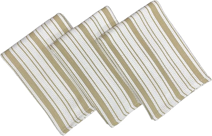 Kitchen Towels Set – Pack of 3 (20’’ x 30’’) Extra Large Premium Cotton Dish Towels for Kitchen – Basket Weave Towels – Absorbent – 100% Cotton – with Hanging Loop – Taupe