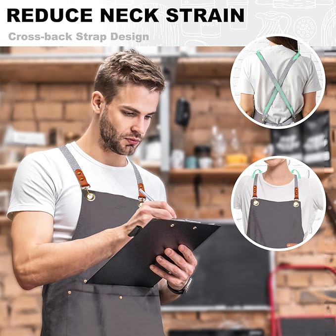 BeLuyi chef apron bib tool apron for man woman cross back straps with 4 pockets for kitchen cooking gardening baking working