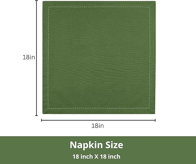 PurpleEssences Set of 12 Hemstitch Cloth Dinner Napkins 100% Cotton - Soft Durable Washable - Ideal for Wedding Spring Easter Summer - Perfect Everyday Use Table Linen 18x18 - Sage Green