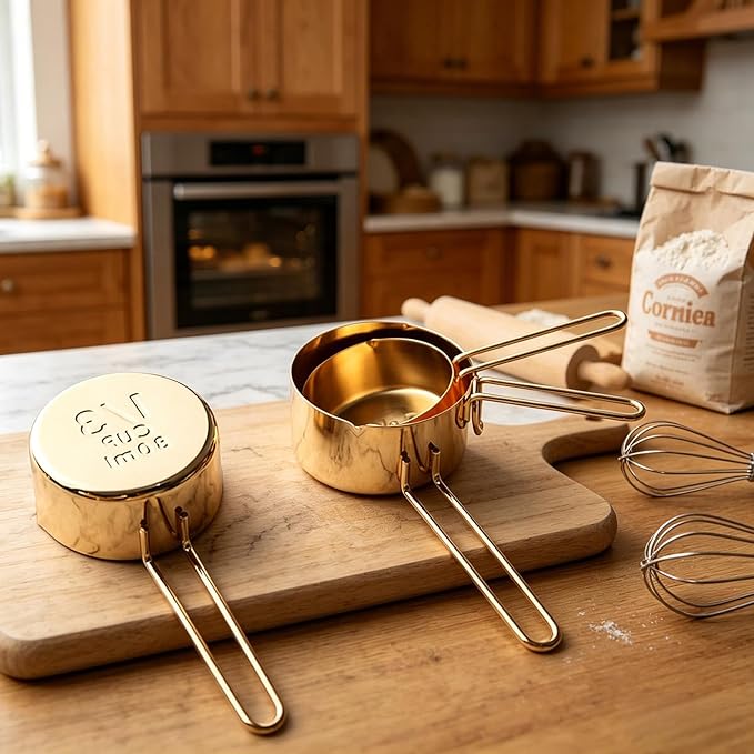 4pcs Stainless Steel Measuring Cups Set Kitchen Accessories Baking Tea Coffee Measuring Tools (gold-4pcs)