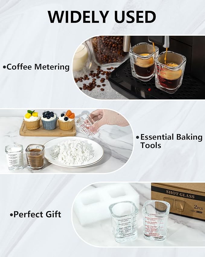 Shot Glasses Measuring Cup Set 2PACK Espresso Shot Glasses Liquid Heavy Glass 2oz/60ml(Red)