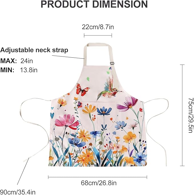 Floral Apron Women, 2 Pack Aprons for Women with Pockets, Waterproof Kitchen Apron Aprons for Cooking, Baking