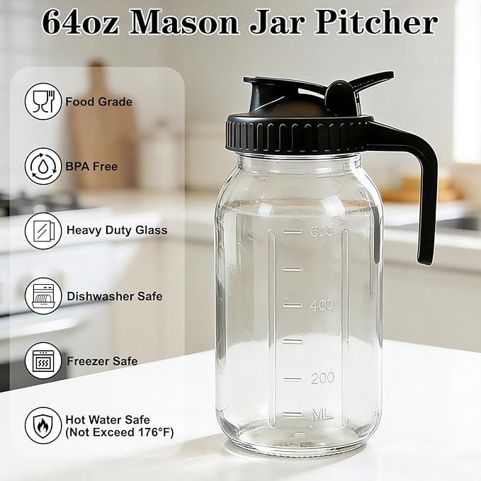 Cold Brew Coffee Maker, 32oz Mason Jar Pitcher with Airtight Lid and Stainless Steel Filter, 1 Quart Wide Mouth Glass Jar Cold Brew Coffee Kit Tea Infuser Pitcher, Coffee Lovers Gifts for Men/Women