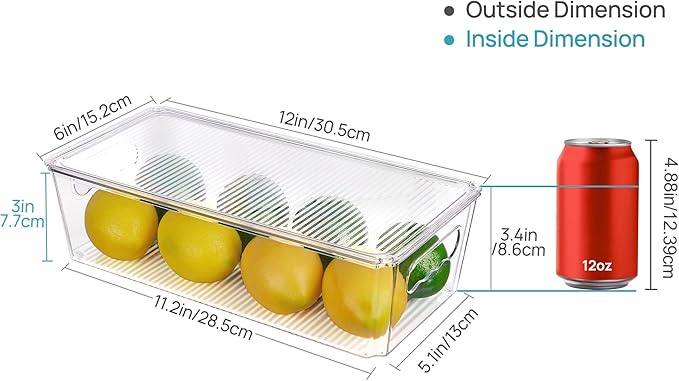 Vtopmart 2pcs Clear Organizers and Storage Bins with Lids, Stackable Plastic Storage Containers with Handles for Fridge, Freezer, Pantry, Cabinet, Kitchen Organization
