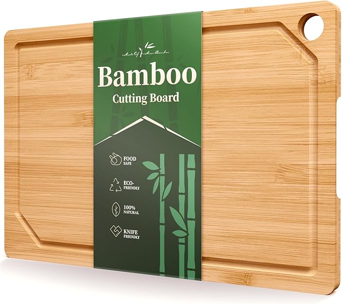 Kitsure Bamboo Cutting Board - Multi-Sizes Wooden Cutting Boards for Kitchen, Convenient Kitchen Essentials with Deep Juice Grooves, Cutting Board for Chopping & Serving, Medium, Natural